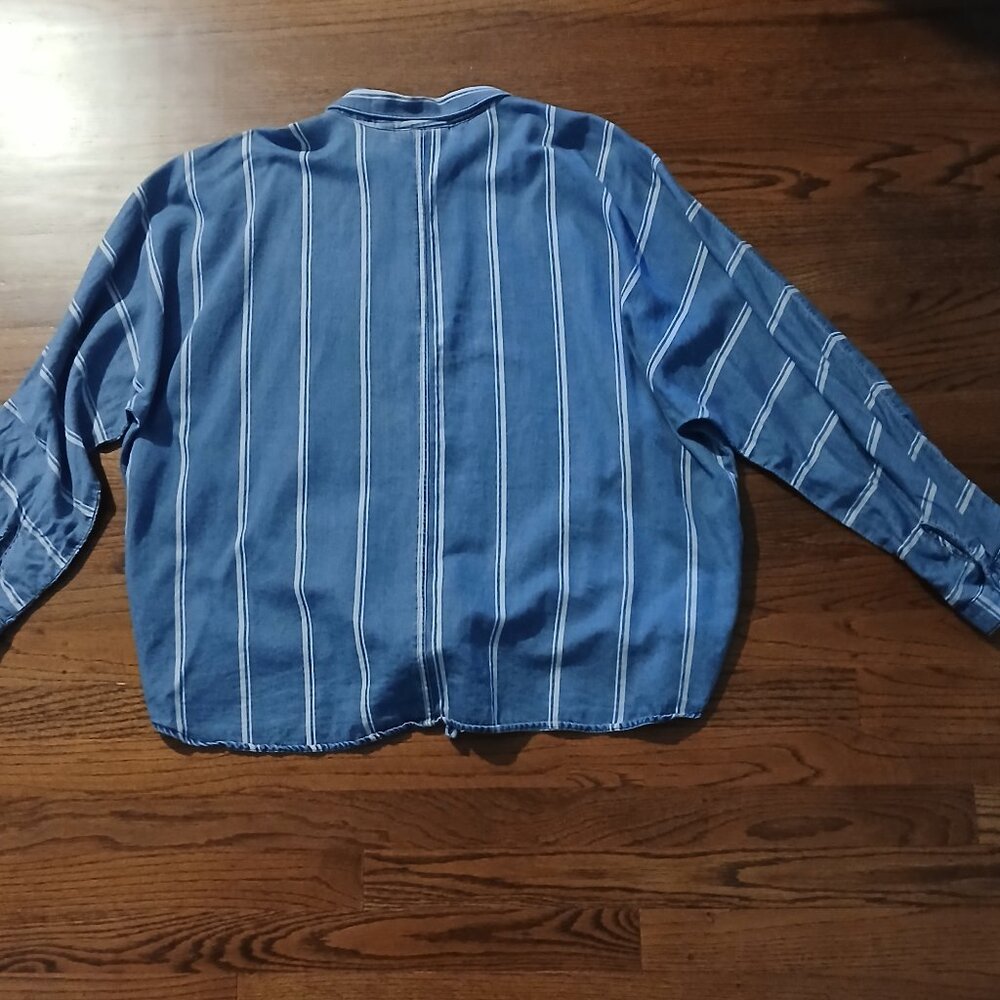 Jennifer Lopez Denim Striped Shirt XXL Chambray LS Buttons Top Tie Bottom - Picture 7 of 10